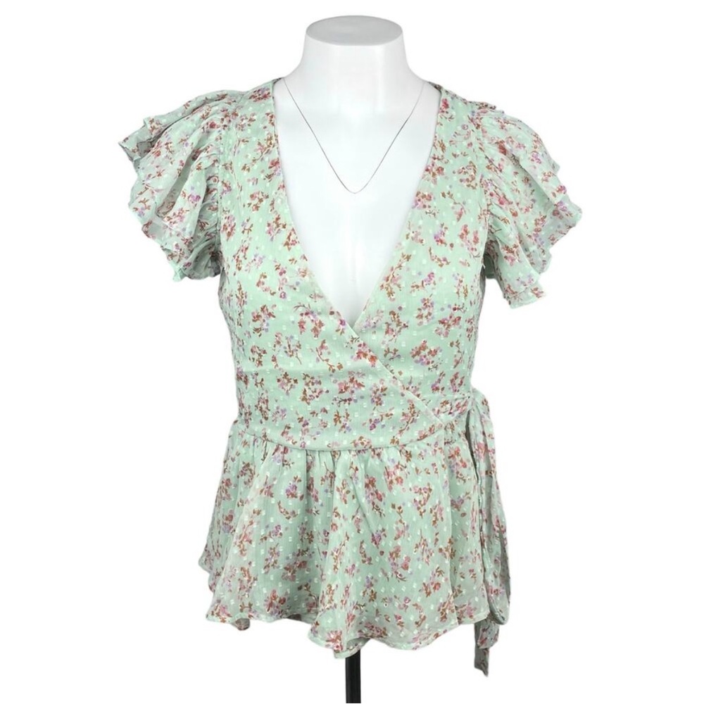 WALTER BAKER Wave Wrap Blouse Sz XS Mint Bloom